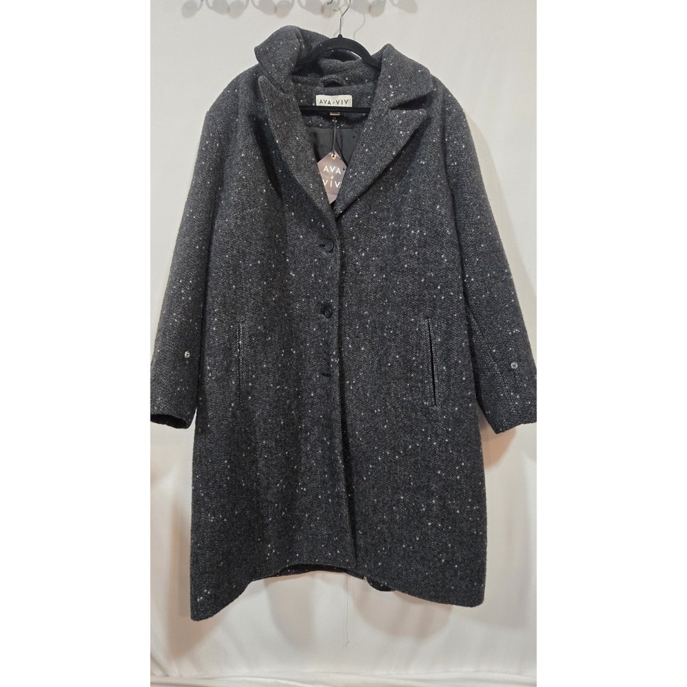 NWT Ava & Viv 2X Charcoal Gray Speckled Long Coat Notch Lapel Plus Size